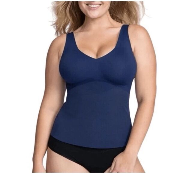 Honeylove LiftWear Tank Navy Blue 2X Built In Bra Shapewear Sculpting Top NWT